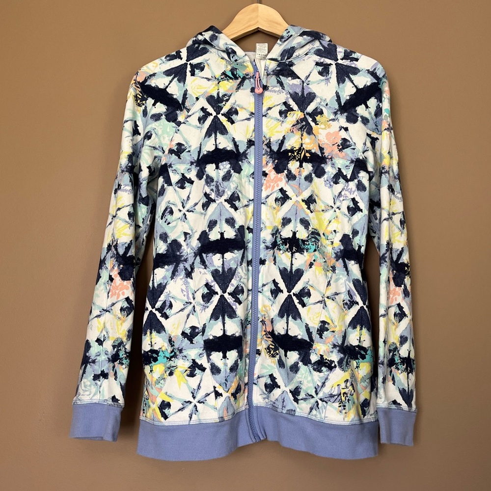 {Ivivva} Sea to Sky Hoodie Jacket in Shibori Floral Deep Indigo Hydrangea Blue
